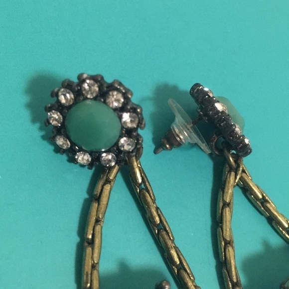 Teal and Rhinestone Chandelier Earrings - Picture 4 of 5